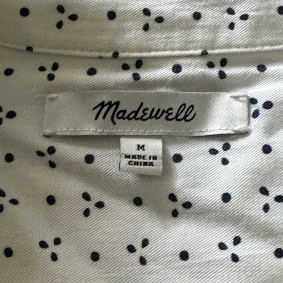 Madewell White Button Up Shirt with Navy Dots Size Medium - Picture 6 of 11